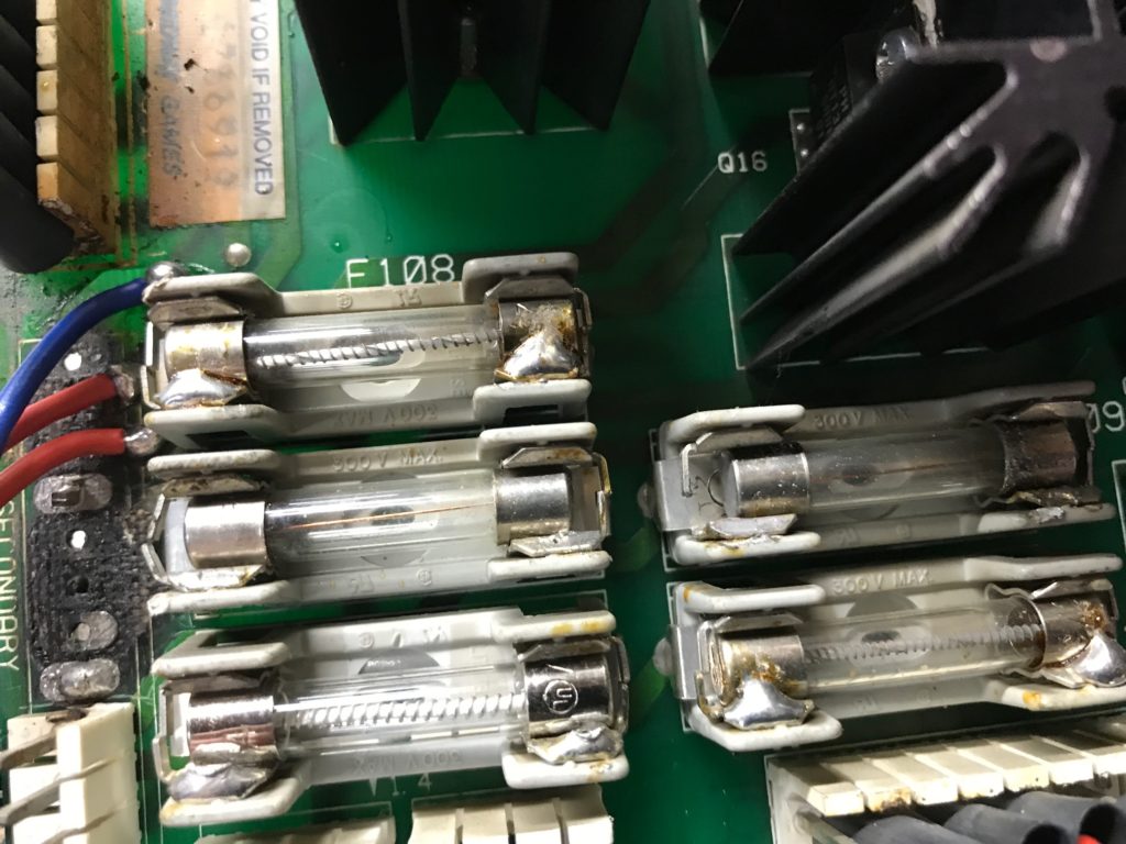 Fuses soldered to their holders
